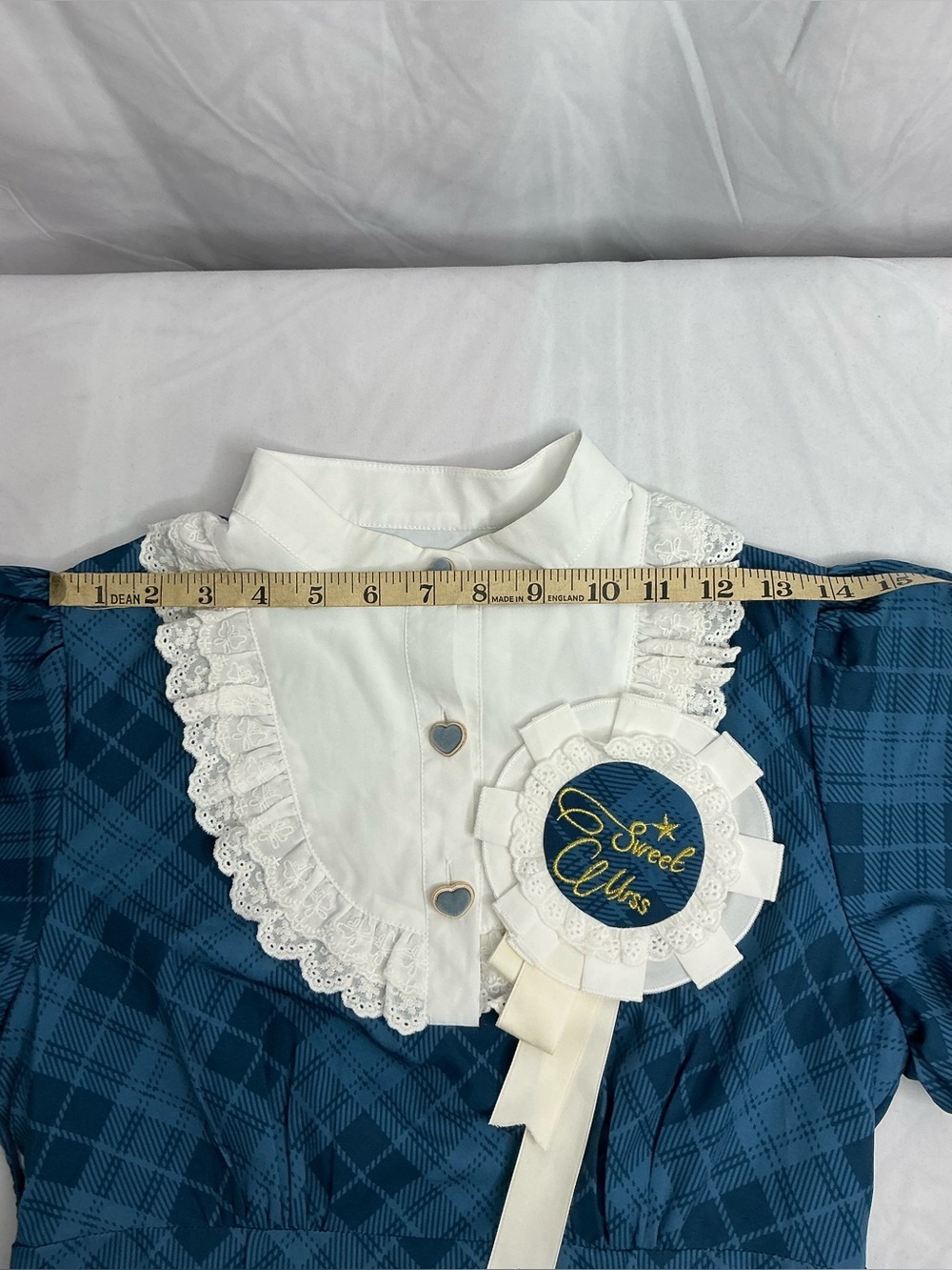 2186 - Blue Plaid Vintage Dress with White Lace Collar (Crinoline Not included) - Picture 9 of 12